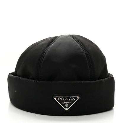 Prada Re-Nylon Padded Metal Triangle Logo Mens Beanie L Black 5 of 9