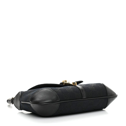 Gucci Calfskin Monogram Bamboo Handle Jackie O Hobo Black 4 of 10