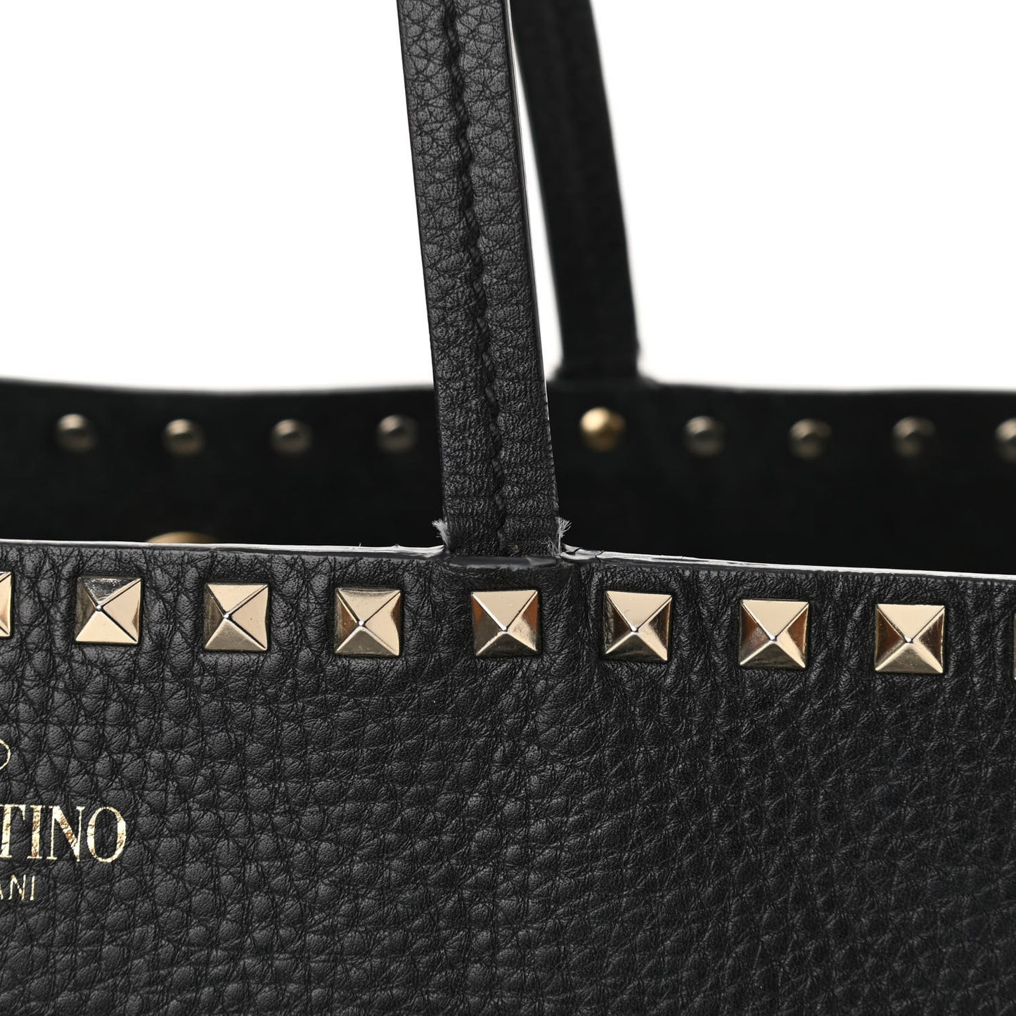 Grained Calfskin Rockstud Shoulder Tote Black