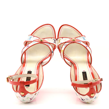 Louis Vuitton Monogram Multicolor Wedge Sandals 39 White Pink 4 of 28