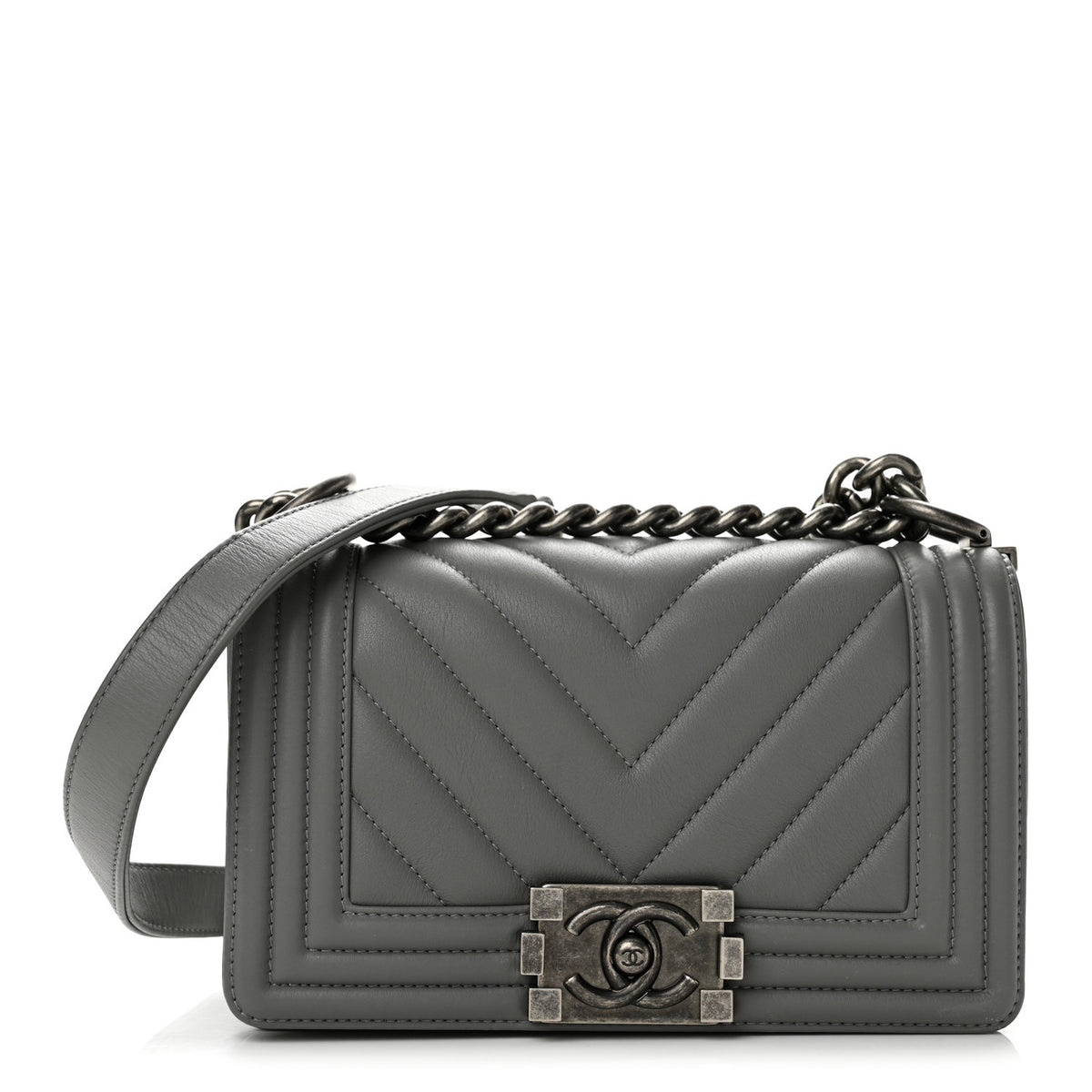 Chanel Calfskin Chevron Quilted Small Boy Flap Grey 1 of 12