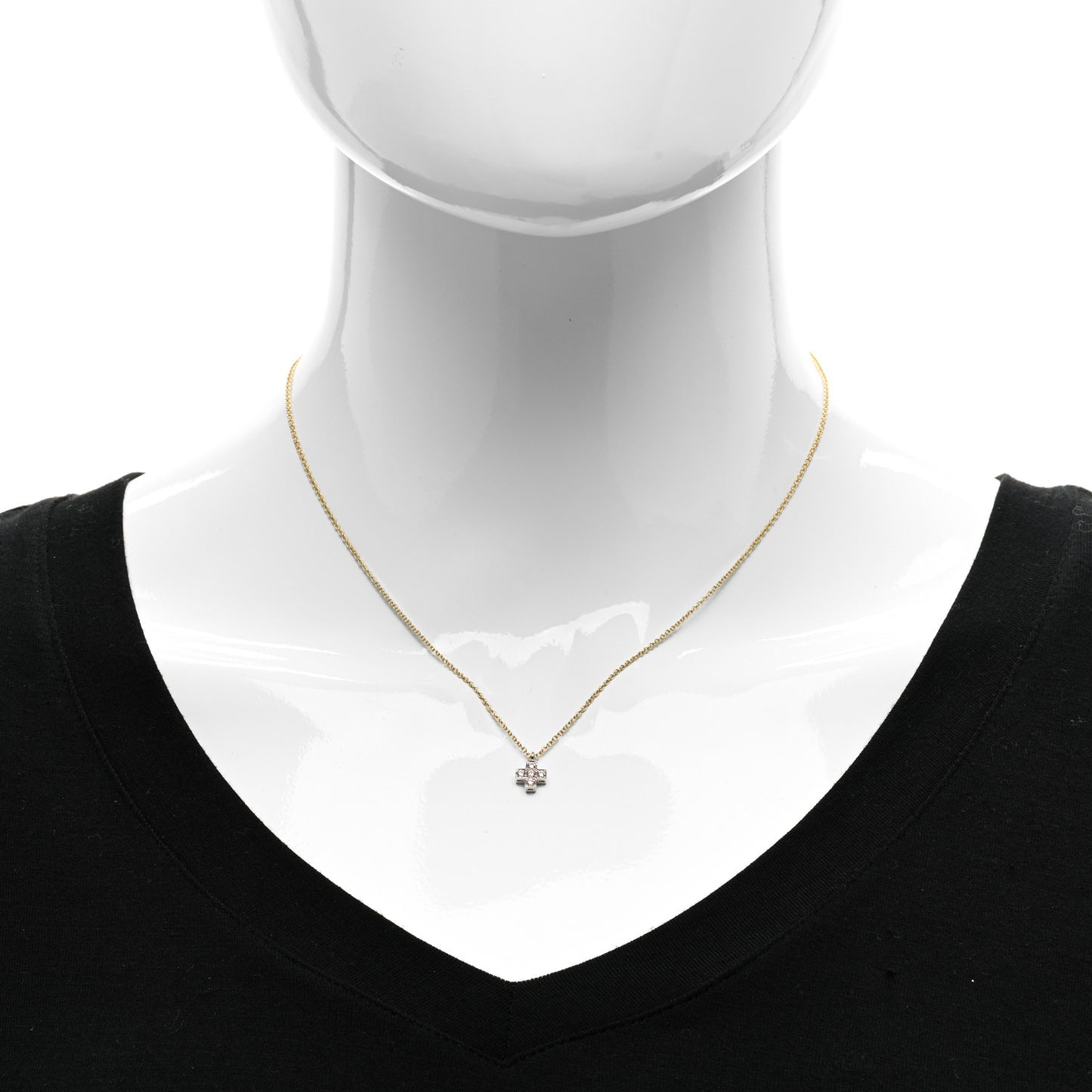 18K Yellow Gold Platinum Diamond Cruciform Cross Pendant Necklace