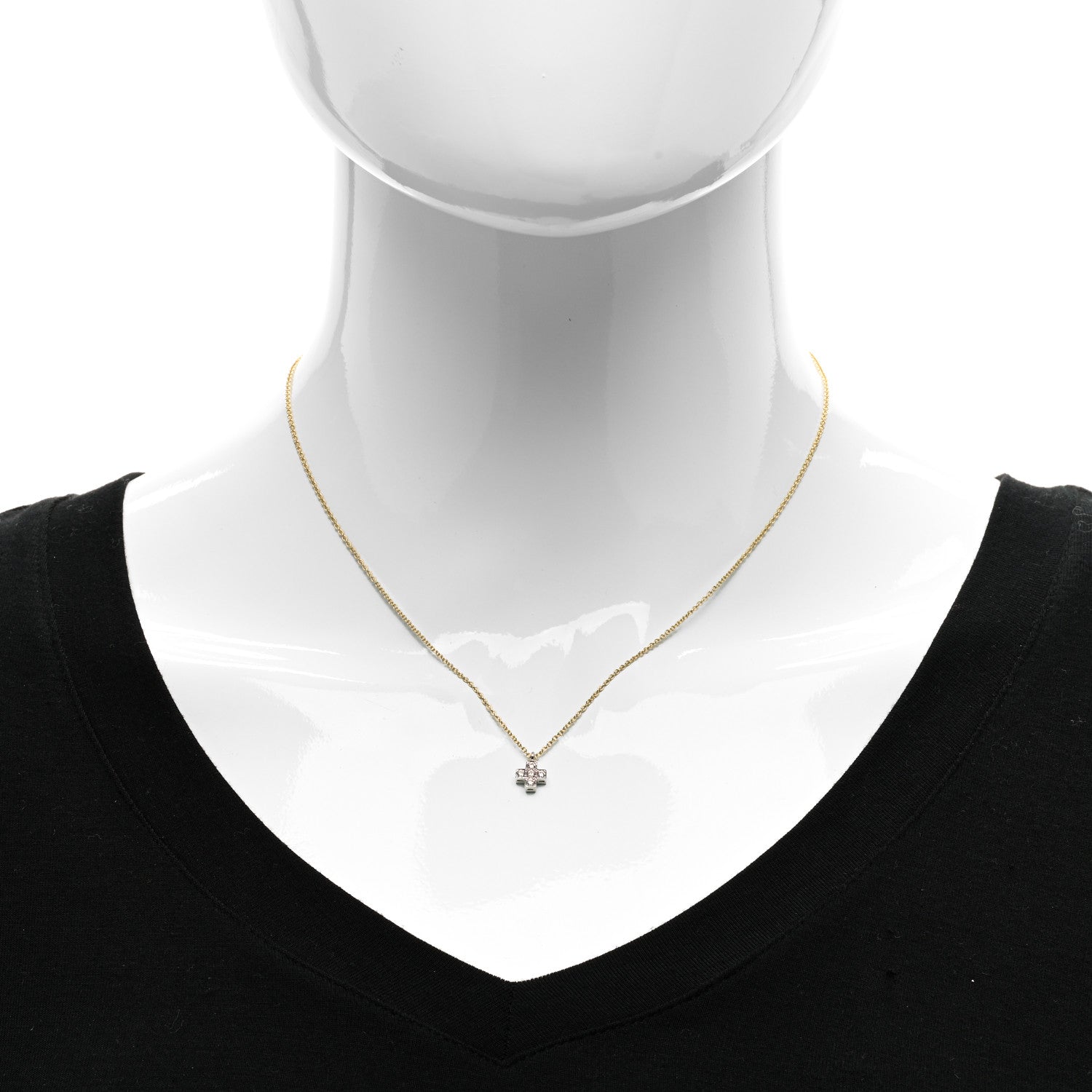 Tiffany 18K Yellow Gold Platinum Diamond Cruciform Cross Pendant Necklace 2 of 5