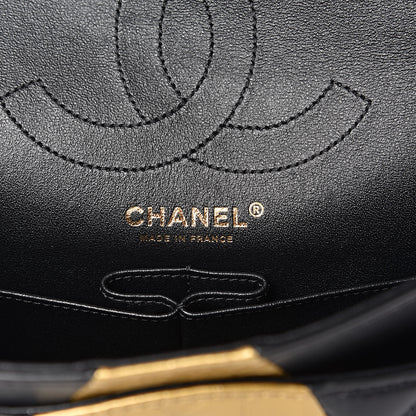 Chanel Lambskin Metallic Calfskin Crocodile Embossed 2.55 Cocodile Reissue 225 Flap Black Gold 6 of 11