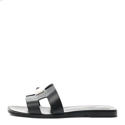 Hermes Box Calfskin Clous Pyramide Oran Sandals 37 Black 1 of 14
