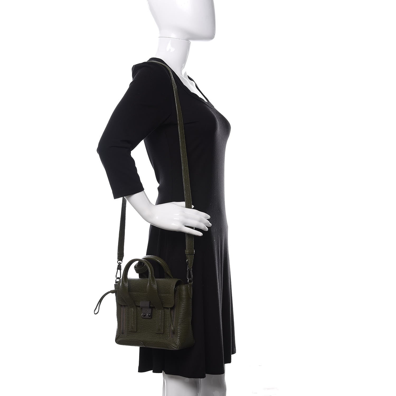3.1 Phillip Lim 3.1 Textured Calfskin Mini Pashli Satchel Military 2 of 9