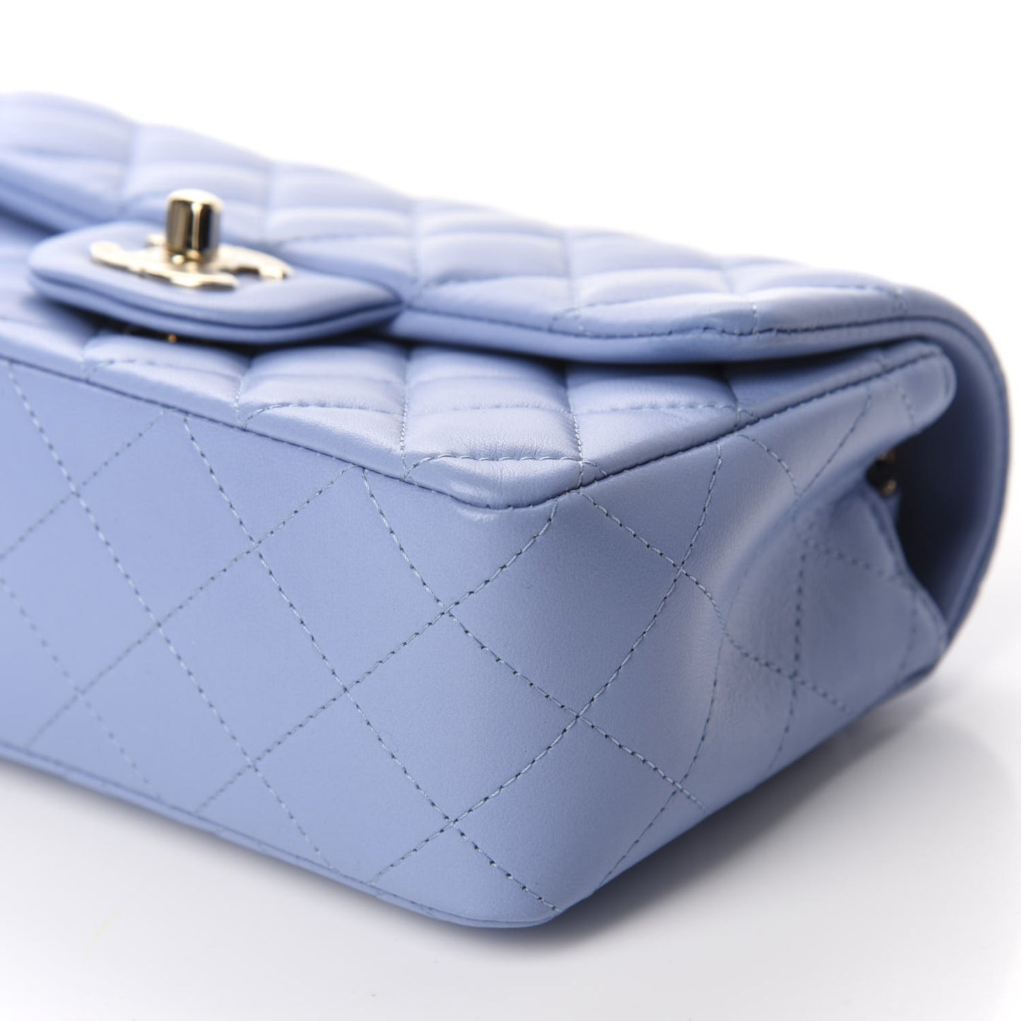 Lambskin Quilted Mini Rectangular Flap Light Blue