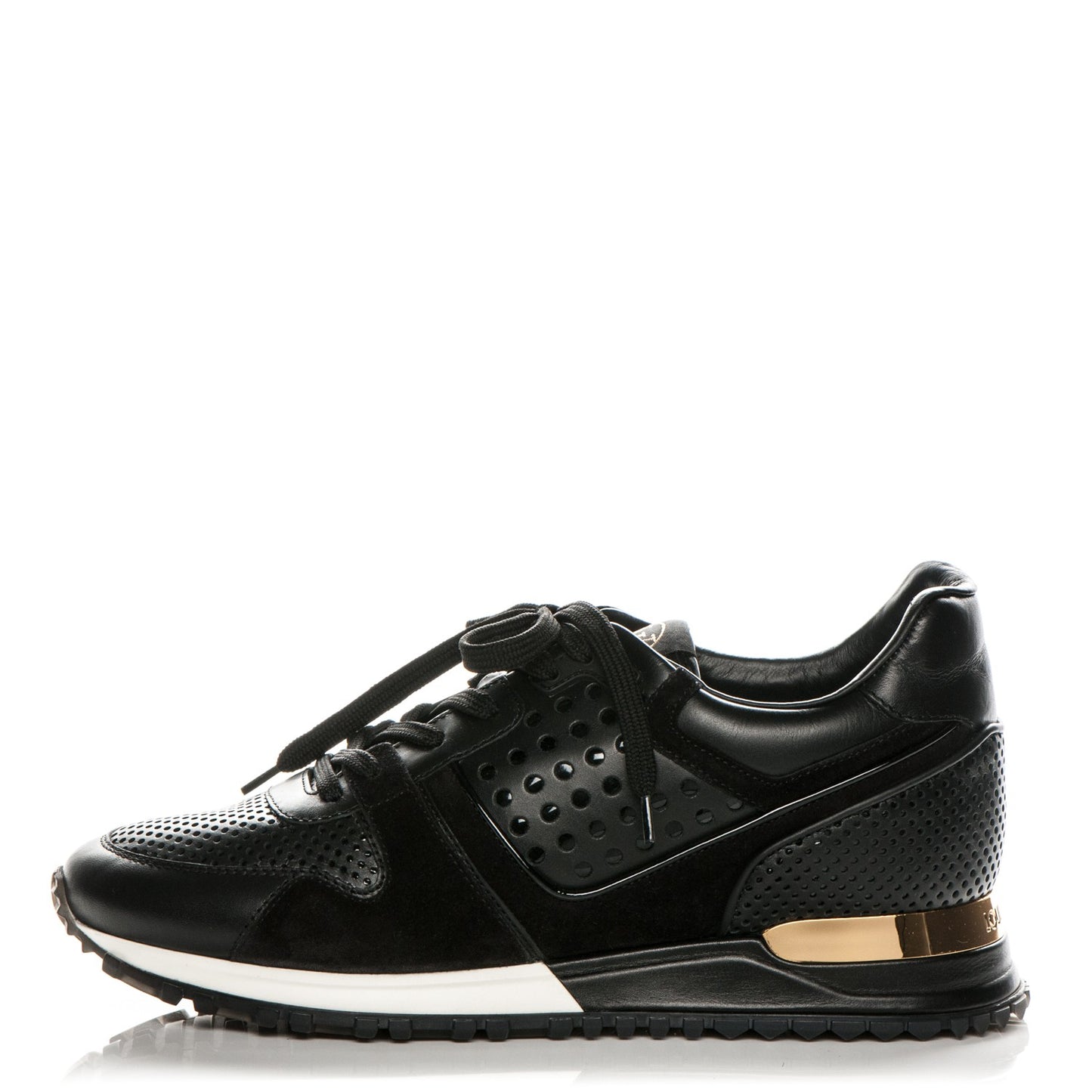 Nubuck Calfskin Perforated Run Away Sneakers 38 Black