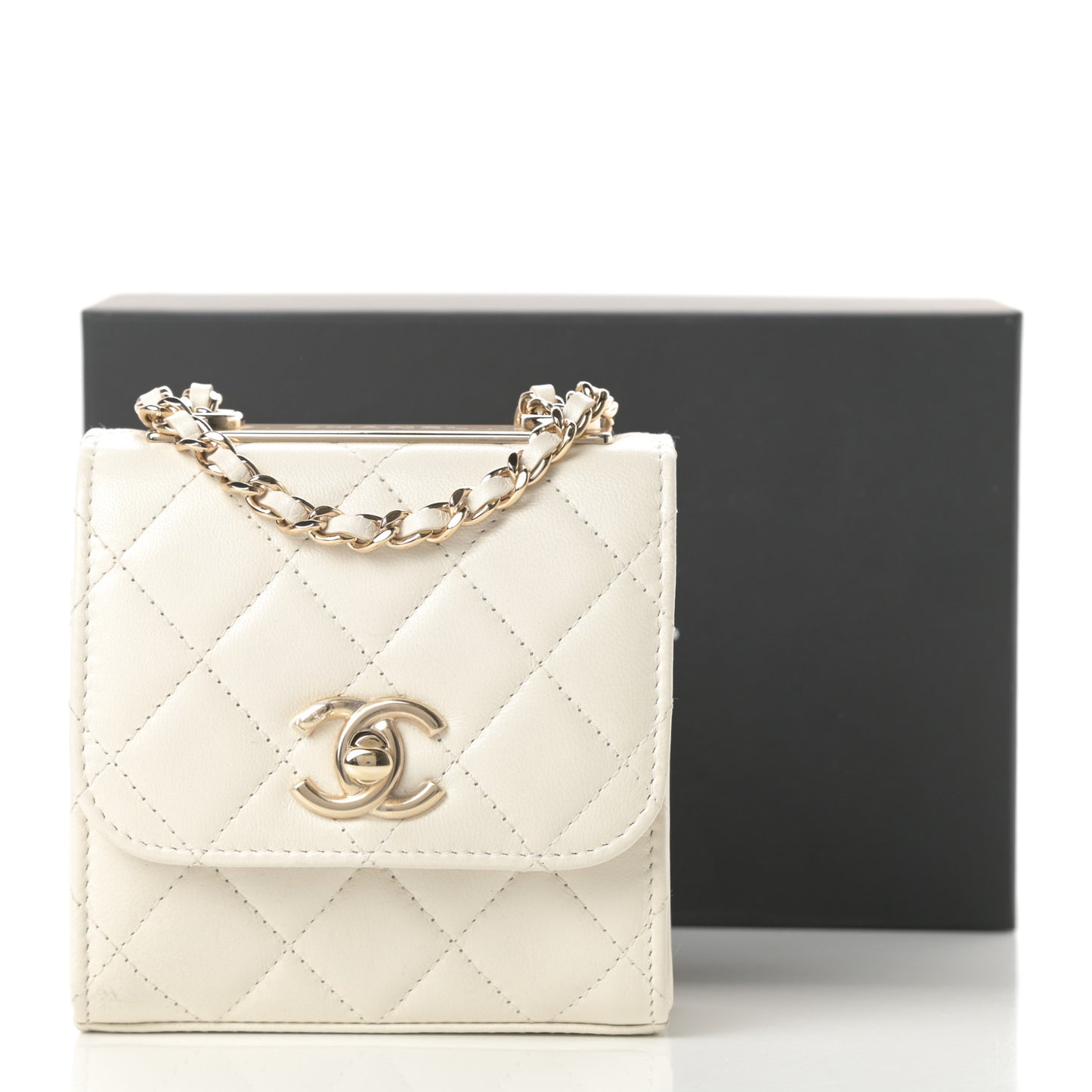 Lambskin Quilted Mini Trendy CC Chain Wallet White