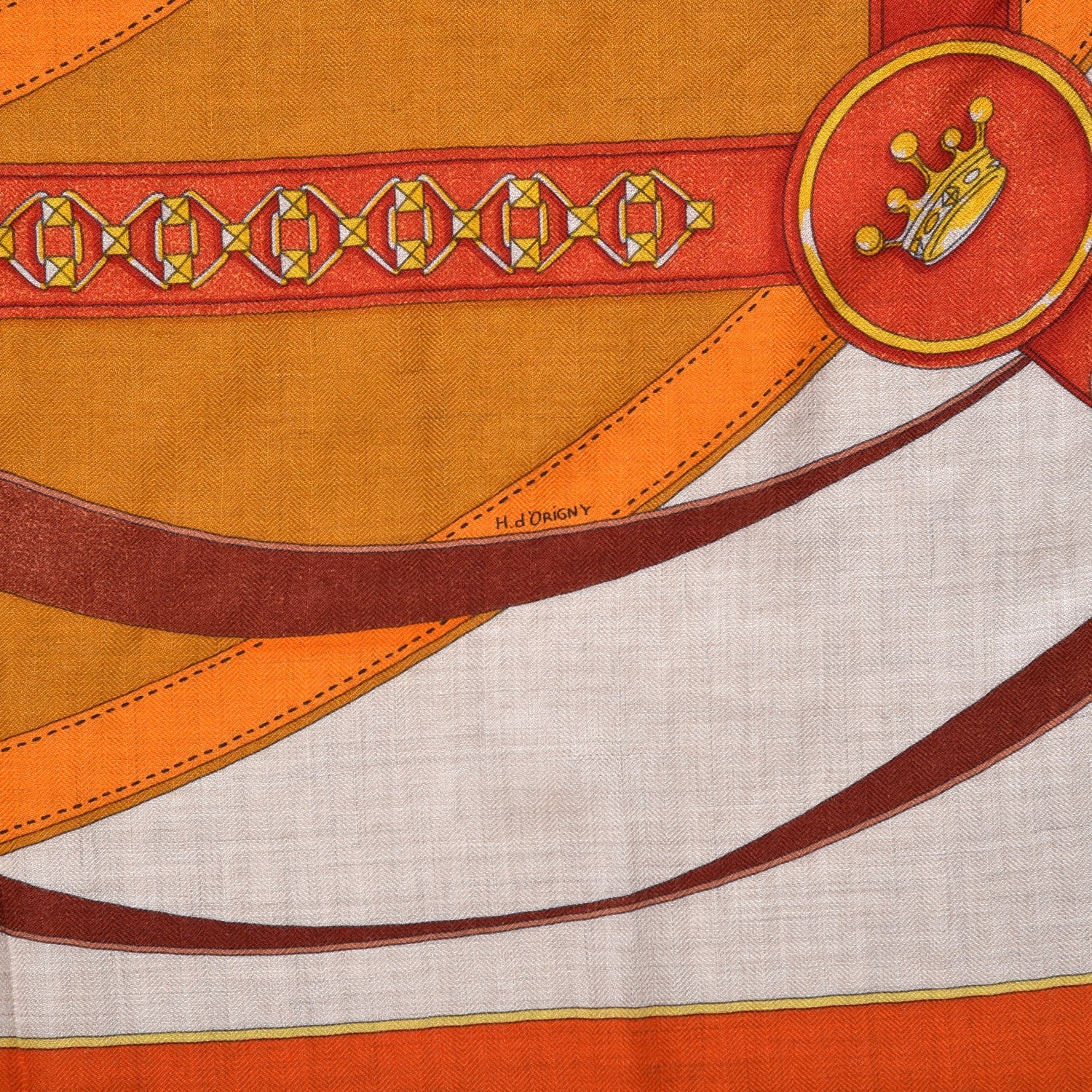 Hermes Cashmere Silk La Promenade Du Matin Shawl 140 Orange Naturel Ocre 4 of 5