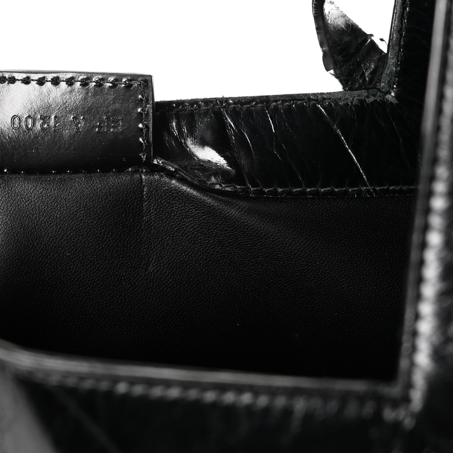 Calfskin Crocodile Embossed Large Cut Out Shoulder Bag Black