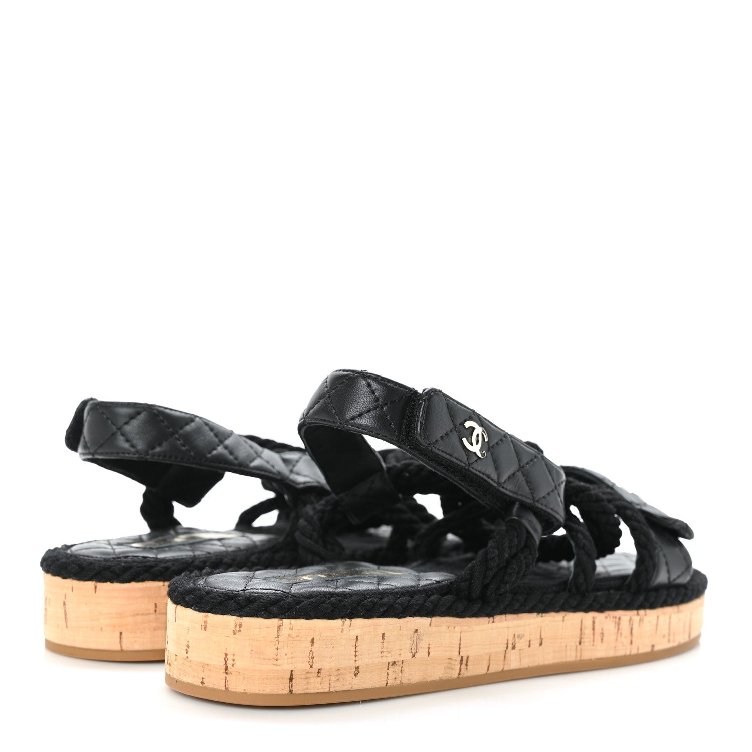 Chanel Cord Lambskin Quilted Logo Sandals 41 Black 4 of 7
