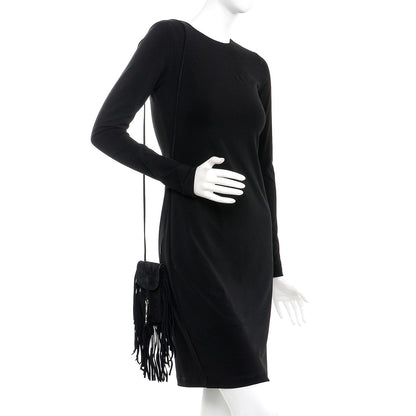 Saint Laurent Suede Fringe Toy Monogram Anita Crossbody Bag Black 2 of 9