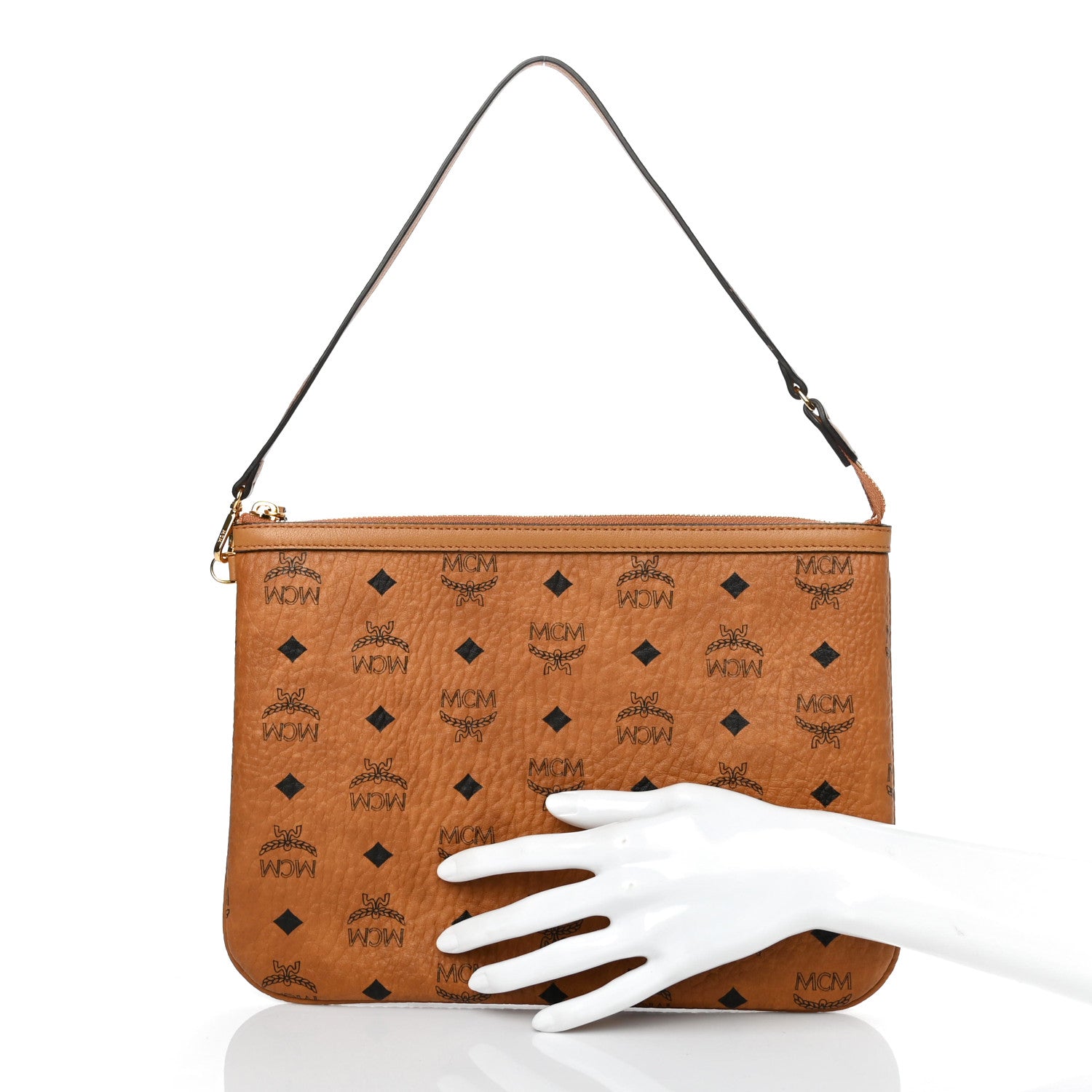 MCM Visetos Liz Shopper Tote Pouch Cognac 2 of 7