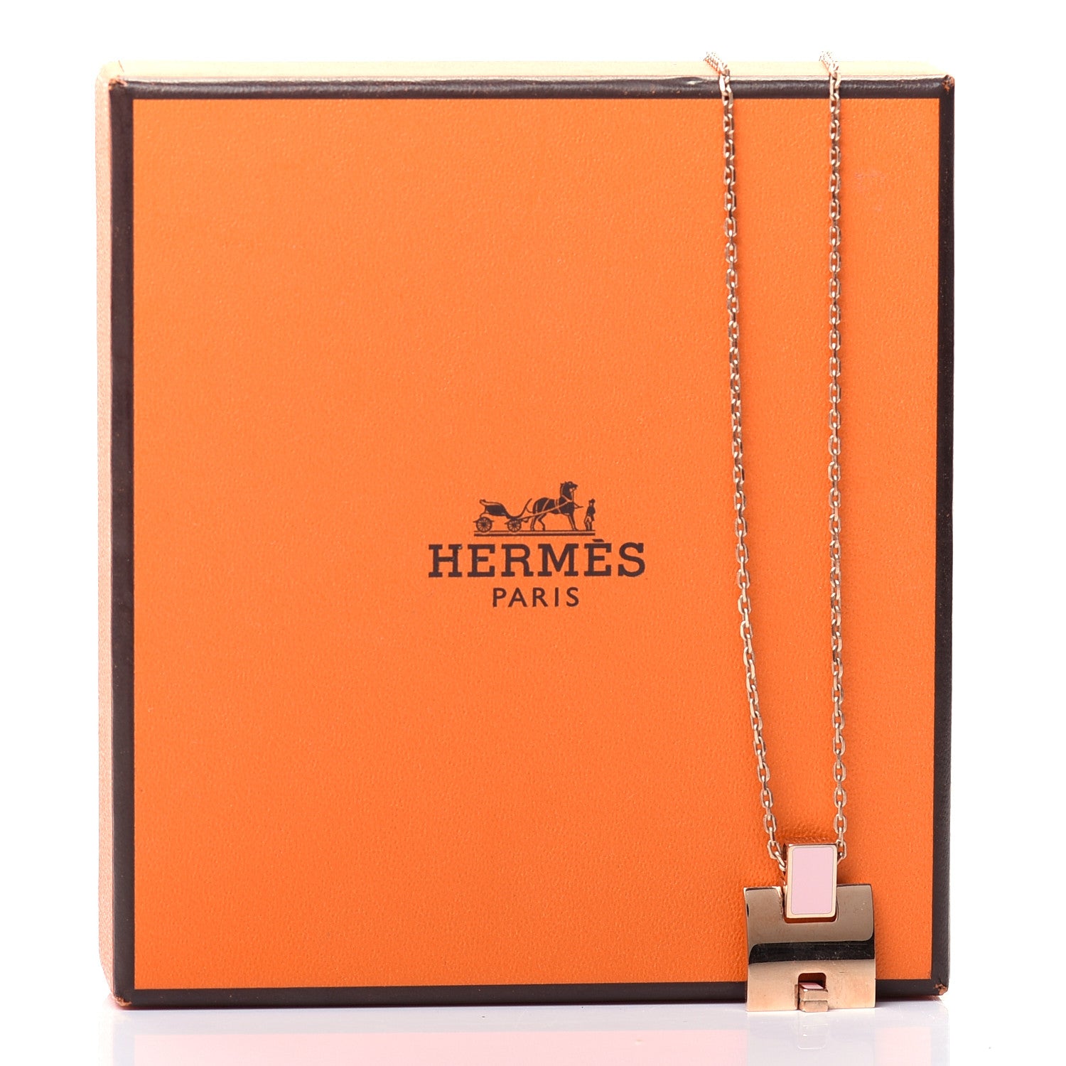 Hermes Rose Gold Plated Lacquered Eileen Pendant Necklace Rose Dragee 6 of 6