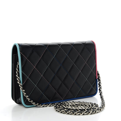 Chanel Lambskin Quilted Wallet On Chain WOC Black Pink Light Blue 3 of 12