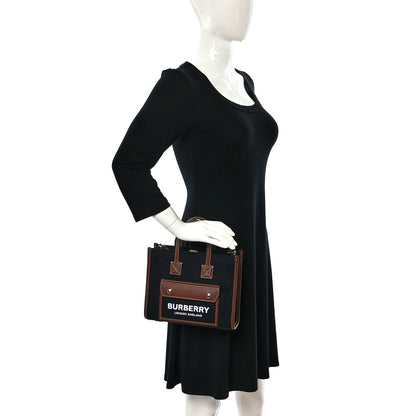 Burberry Canvas Smooth Calfskin Mini Two Tone Freya Tote Black Tan 2 of 13