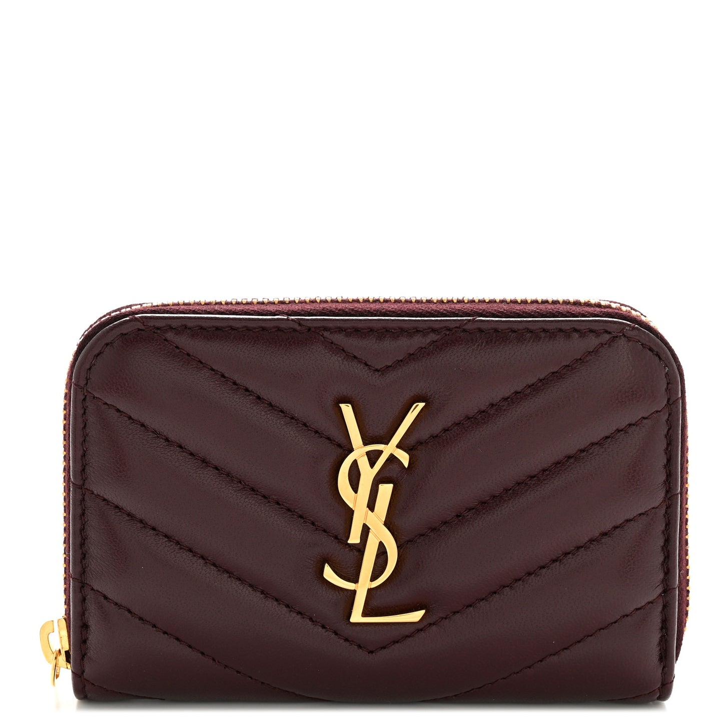 Lambskin Matelasse Chevron Monogram Cassandre Compact Zip Around Card Wallet Hot Wine