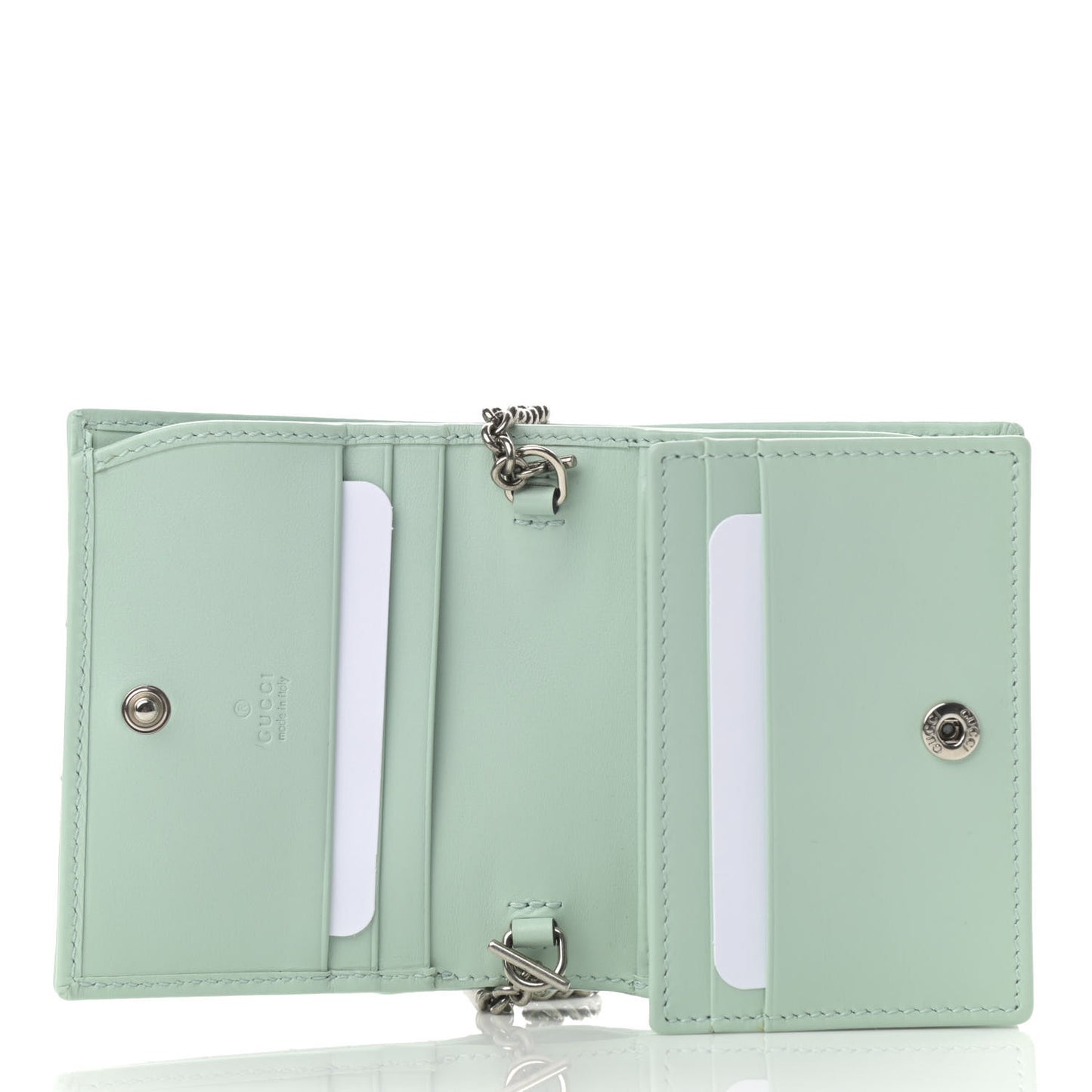 Calfskin Matelasse GG Marmont Mini Wallet On Chain Water Green