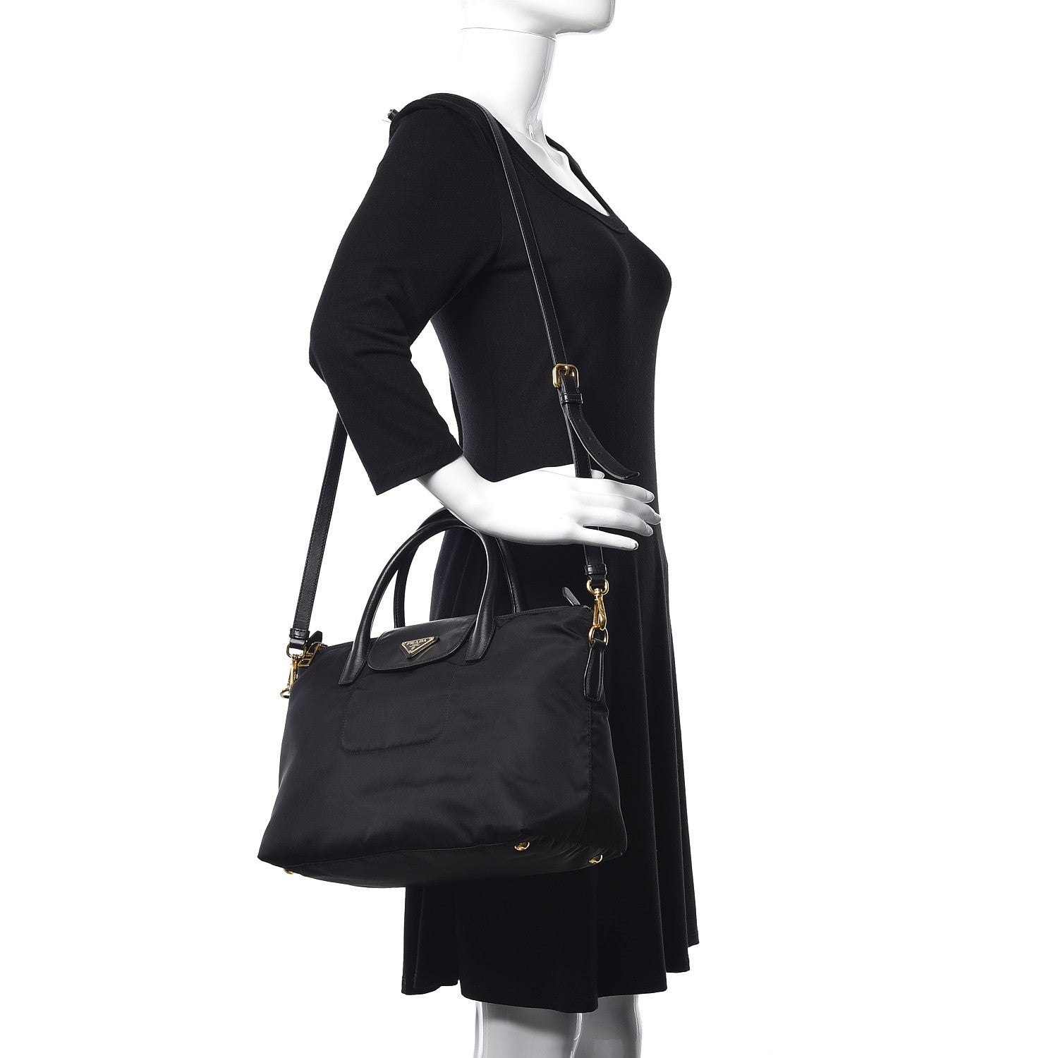 Prada Tessuto Nylon Saffiano Tote Black 2 of 11