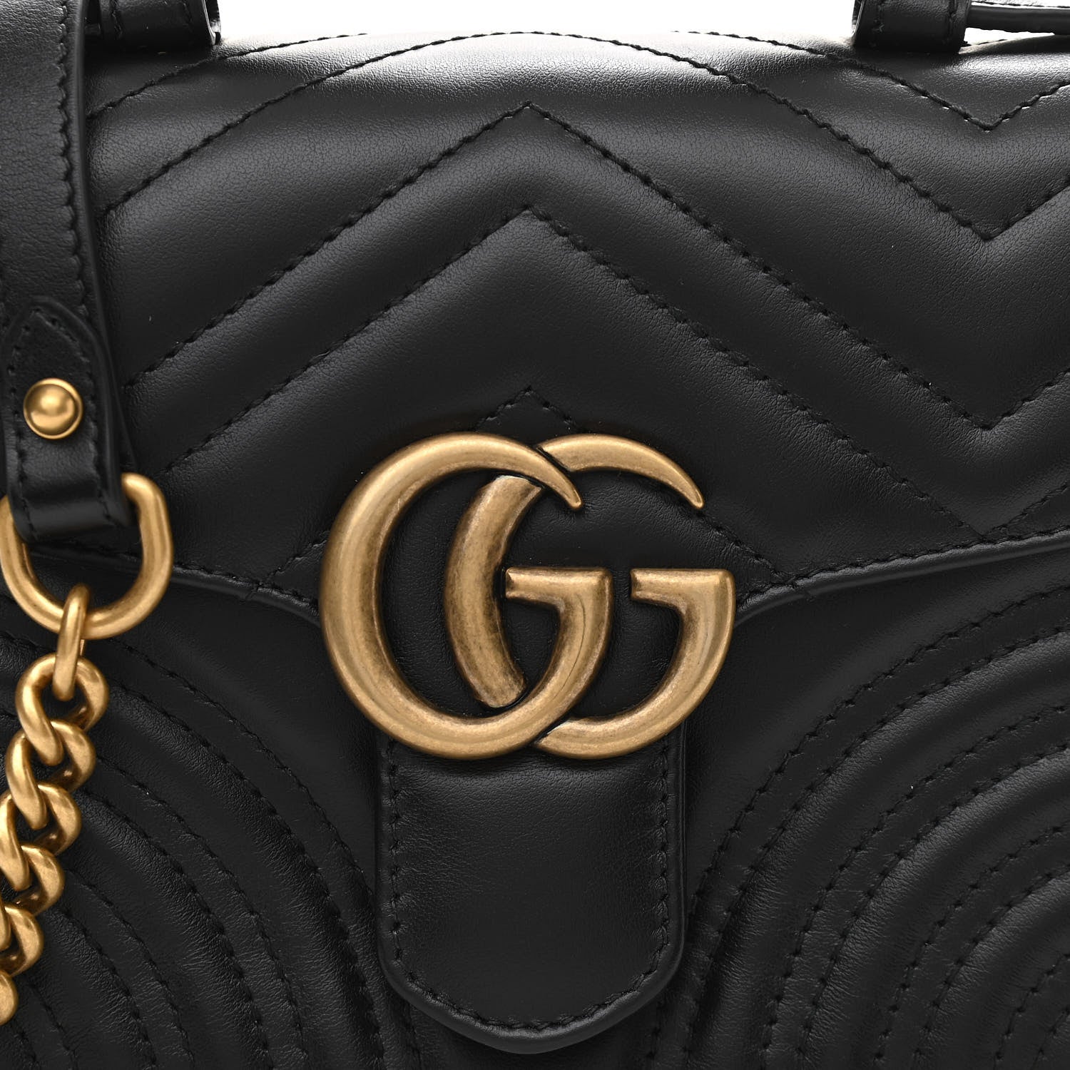 Gucci Calfskin Matelasse Mini GG Marmont Top Handle Shoulder Bag Black 8 of 10