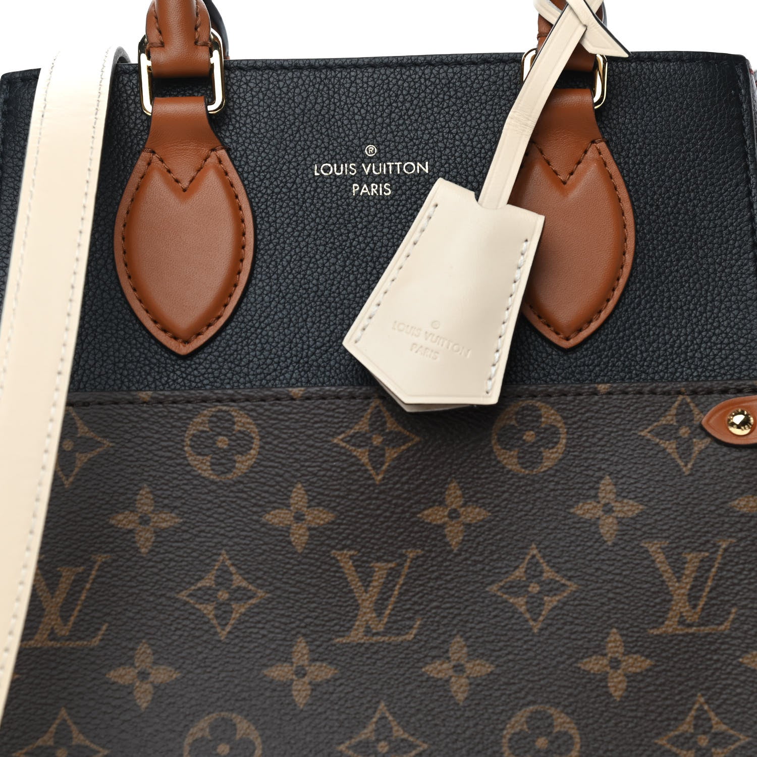 Louis Vuitton Calfskin Monogram Fold Tote MM Black Wine Cream 8 of 10