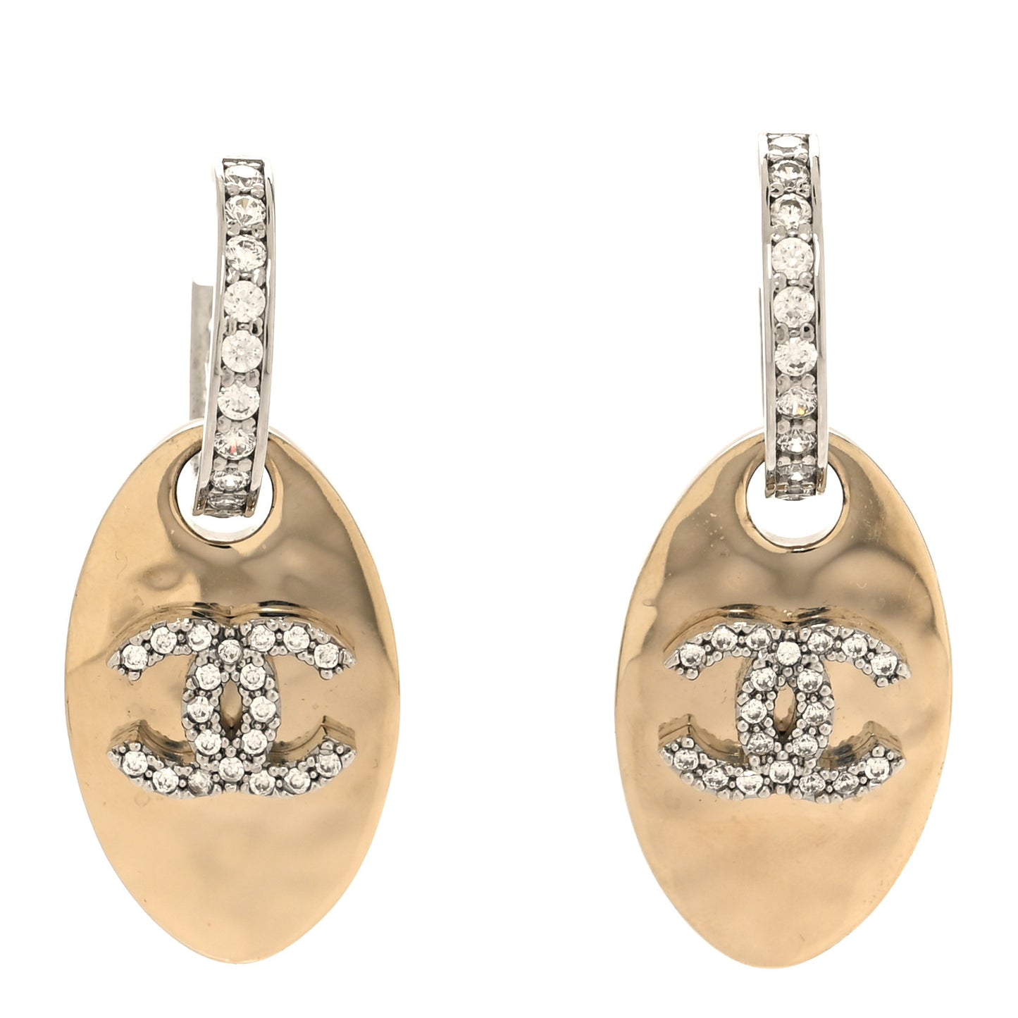 Crystal CC Tag Drop Earrings Gold