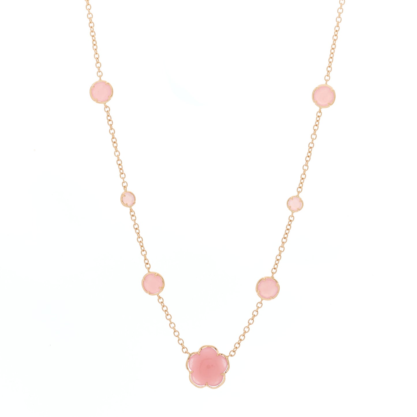 18K Rose Gold Pink Chalcedony Bon Ton Necklace