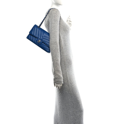 Chanel Caviar Chevron Quilted Medium Double Flap Blue 4 of 18