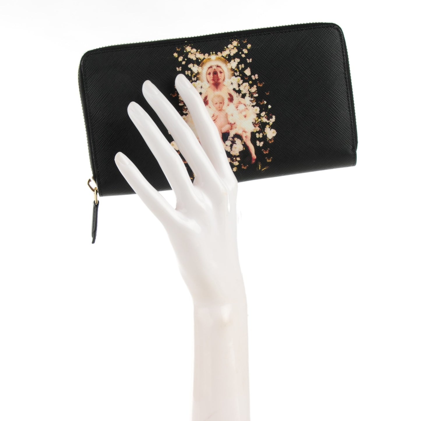 Textured Coated Canvas Iconic Print Madonna Print Baby's Breath Zip Around Wallet