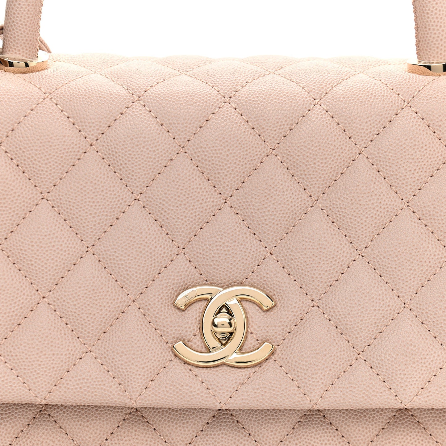 Caviar Quilted Small Coco Handle Flap Light Beige
