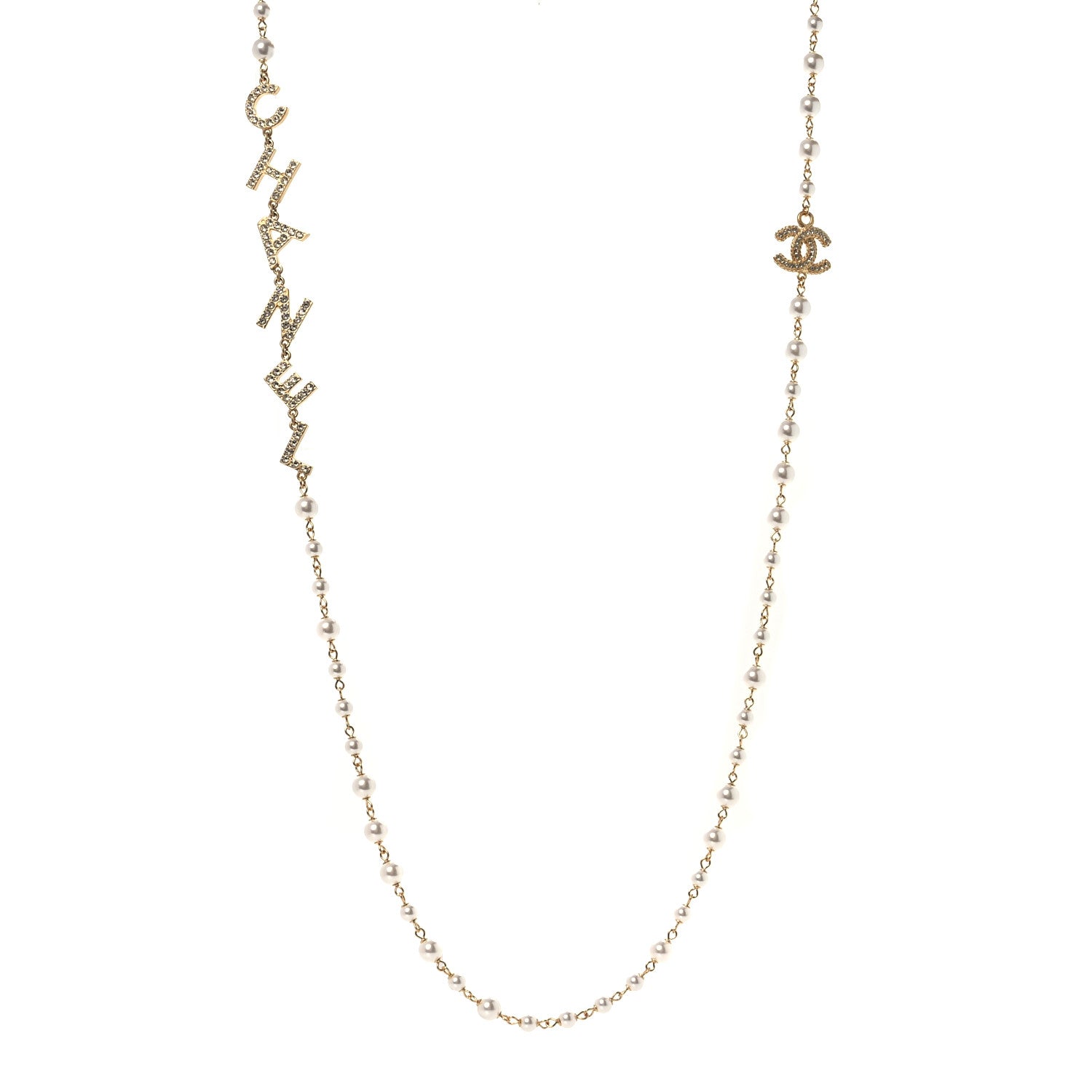 Chanel Pearl Crystal 90's Icon CC Necklace Gold 1 of 7