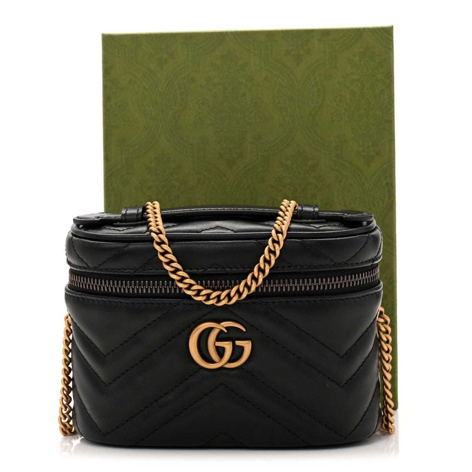 Gucci Calfskin Matelasse Chevron Mini GG Marmont Top Handle Bag Black 10 of 10