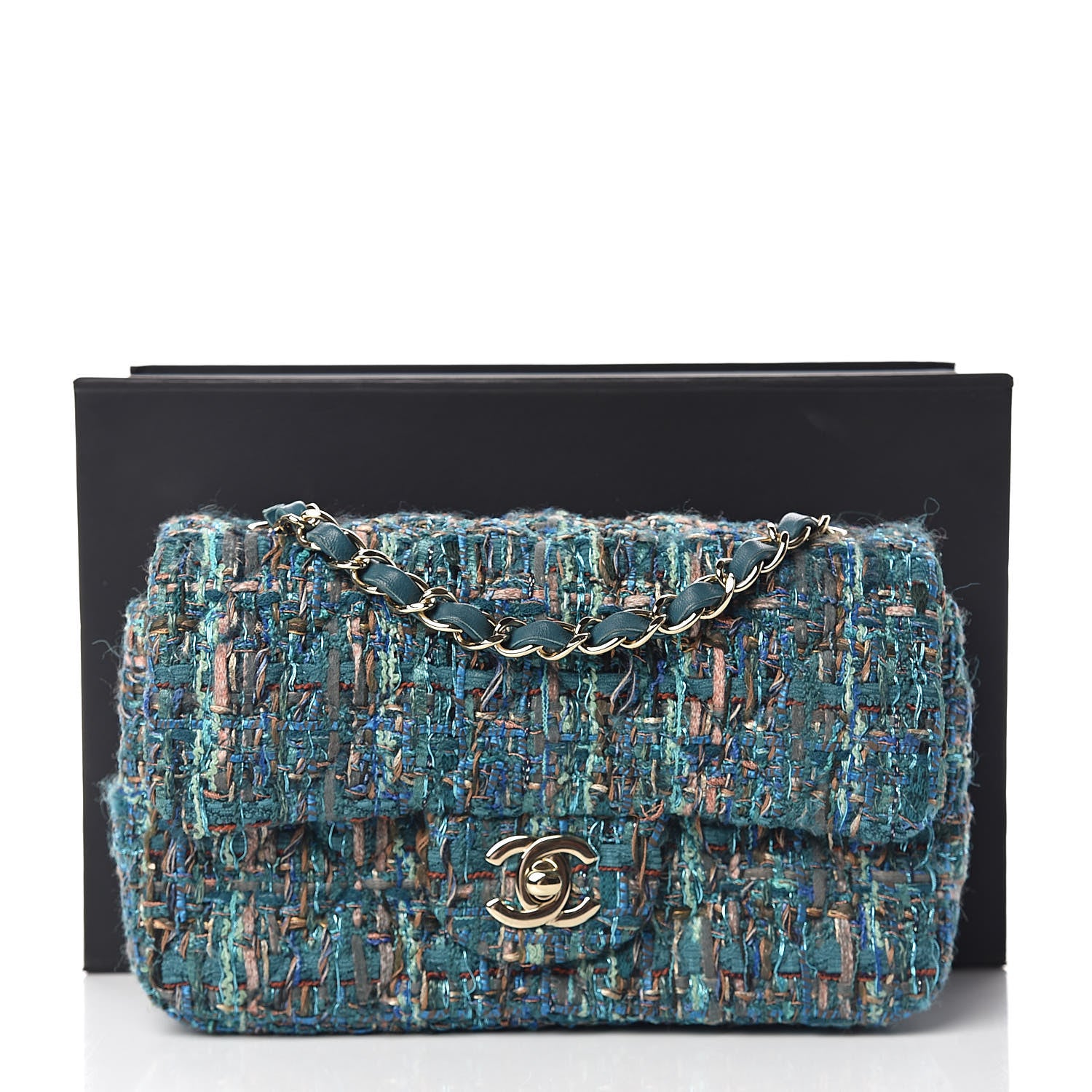 Chanel Tweed Quilted Mini Rectangular Flap Turquoise 10 of 10