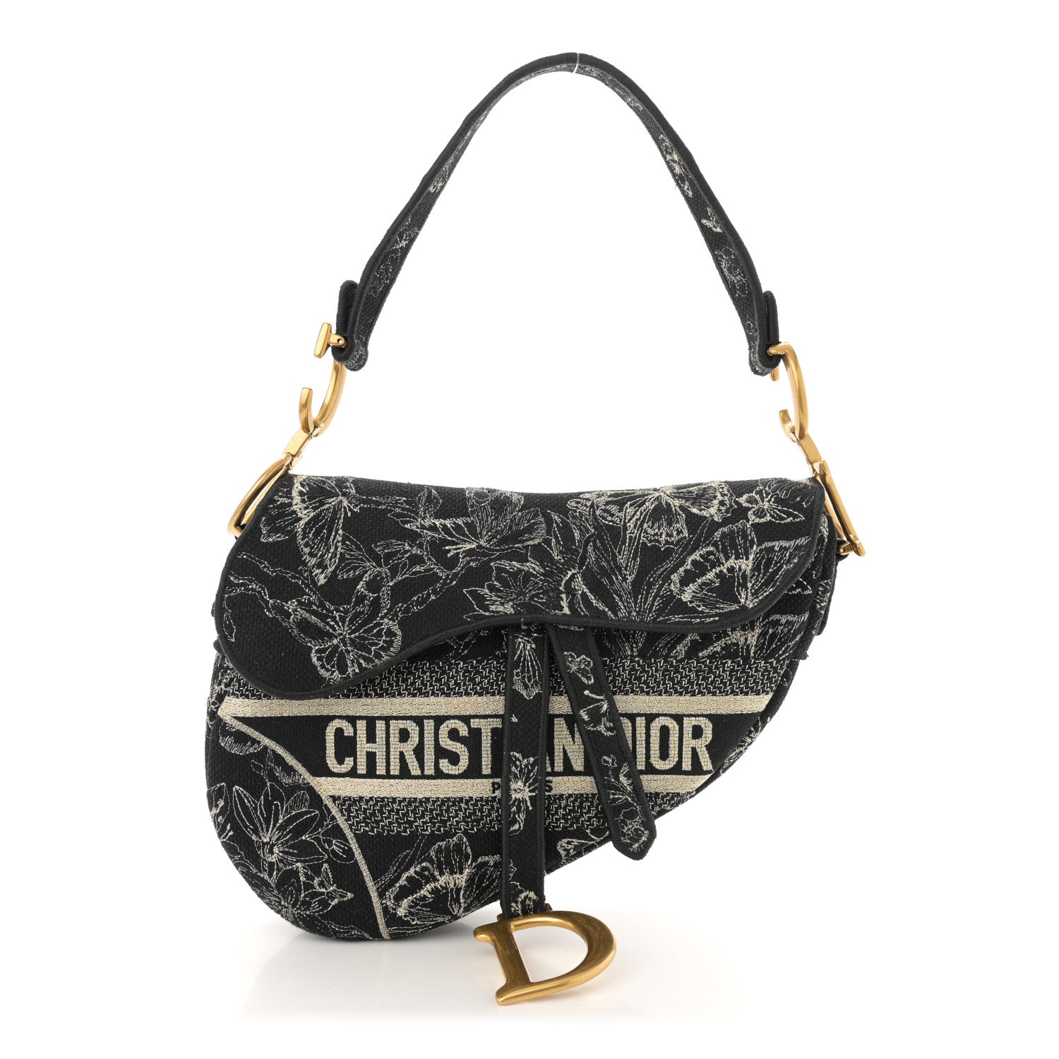 Christian Dior Canvas Embroidered Butterfly Print Saddle Bag Black 1 of 12