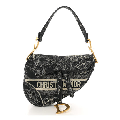 Christian Dior Canvas Embroidered Butterfly Print Saddle Bag Black 1 of 12
