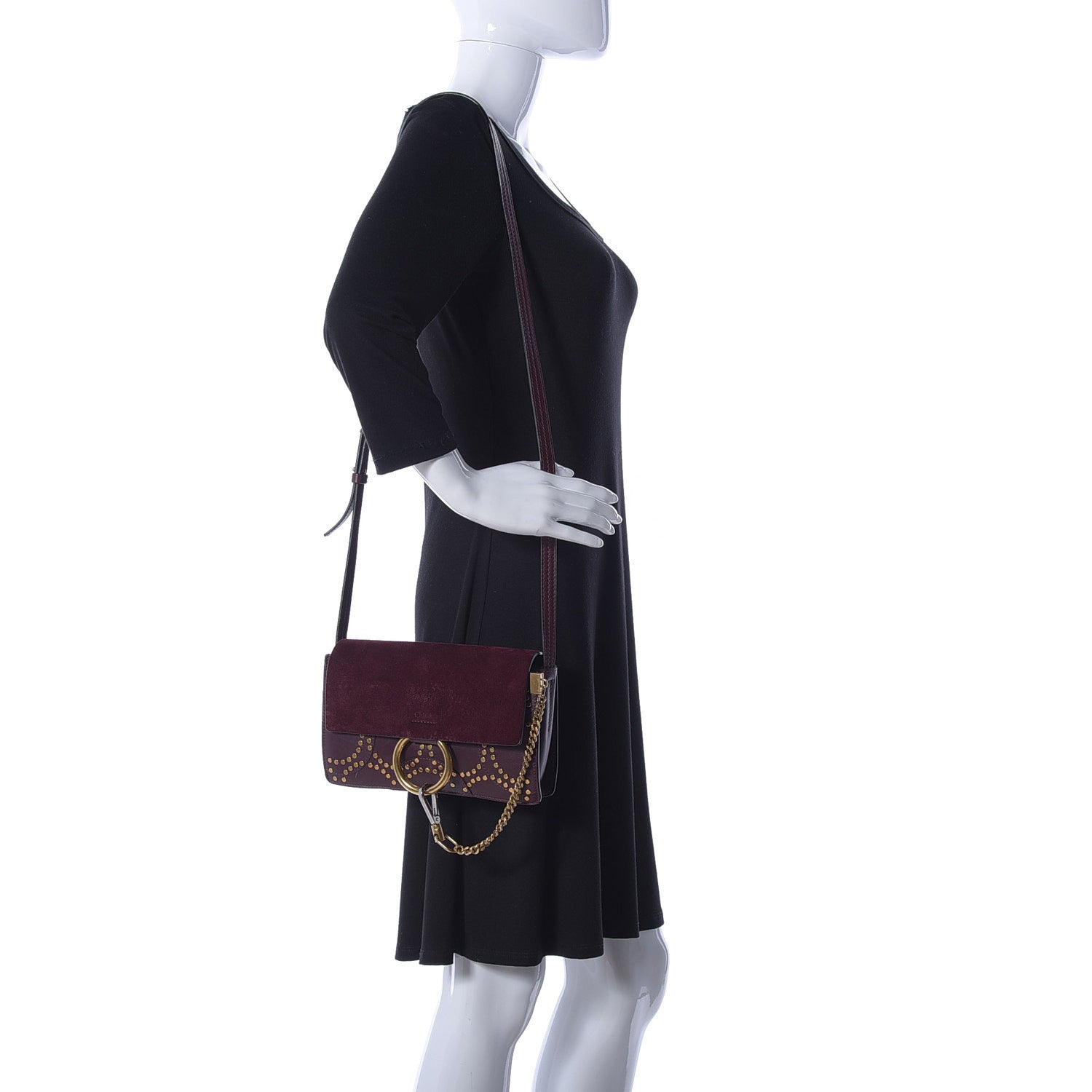 Chloe Suede Calfskin Studded Small Faye Shoulder Bag Dark Purple 3 of 20