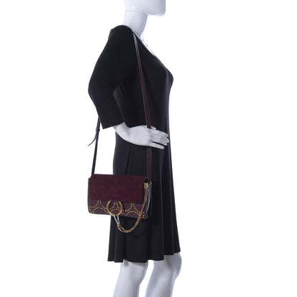 Chloe Suede Calfskin Studded Small Faye Shoulder Bag Dark Purple 3 of 20