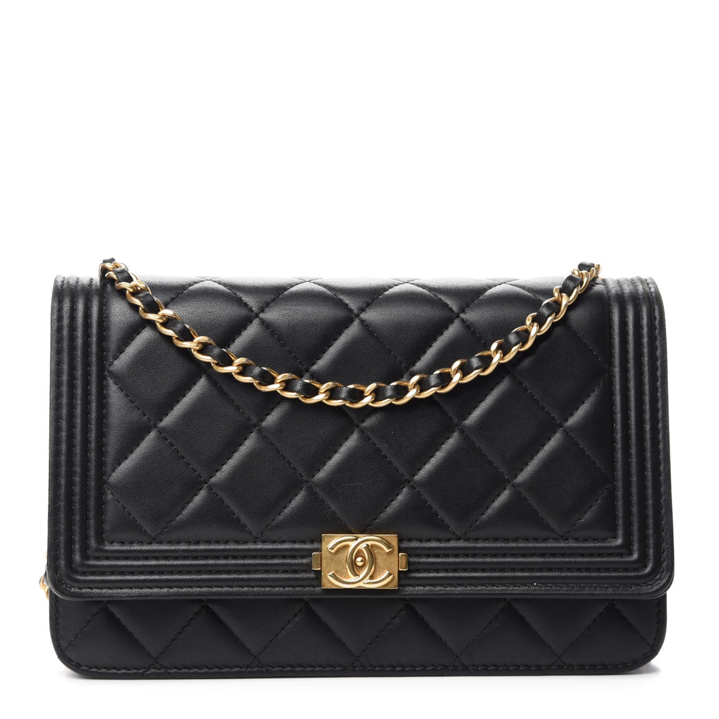 Lambskin Quilted Boy Wallet On Chain WOC Black