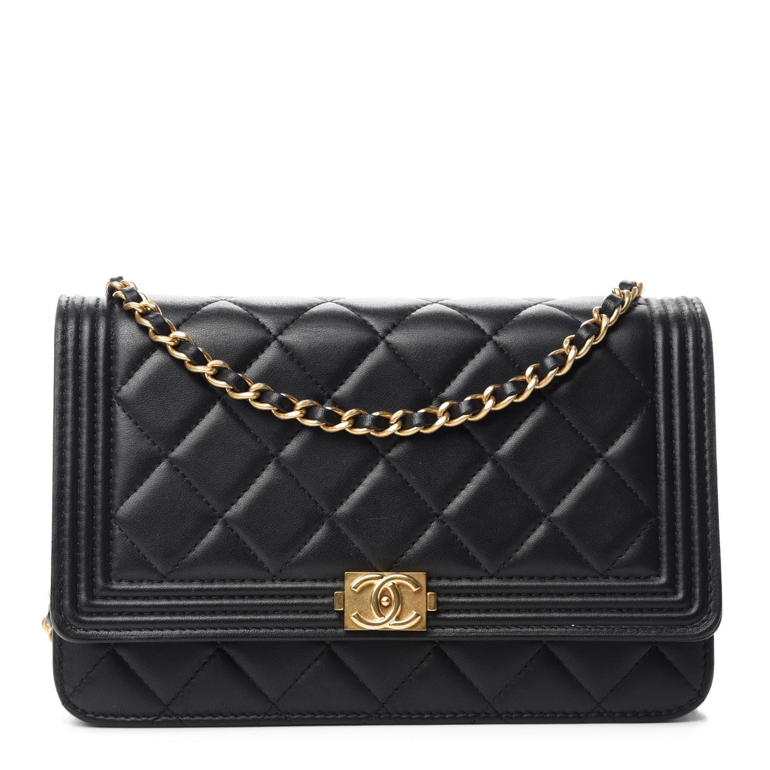 Chanel Lambskin Quilted Boy Wallet On Chain WOC Black 1 of 12