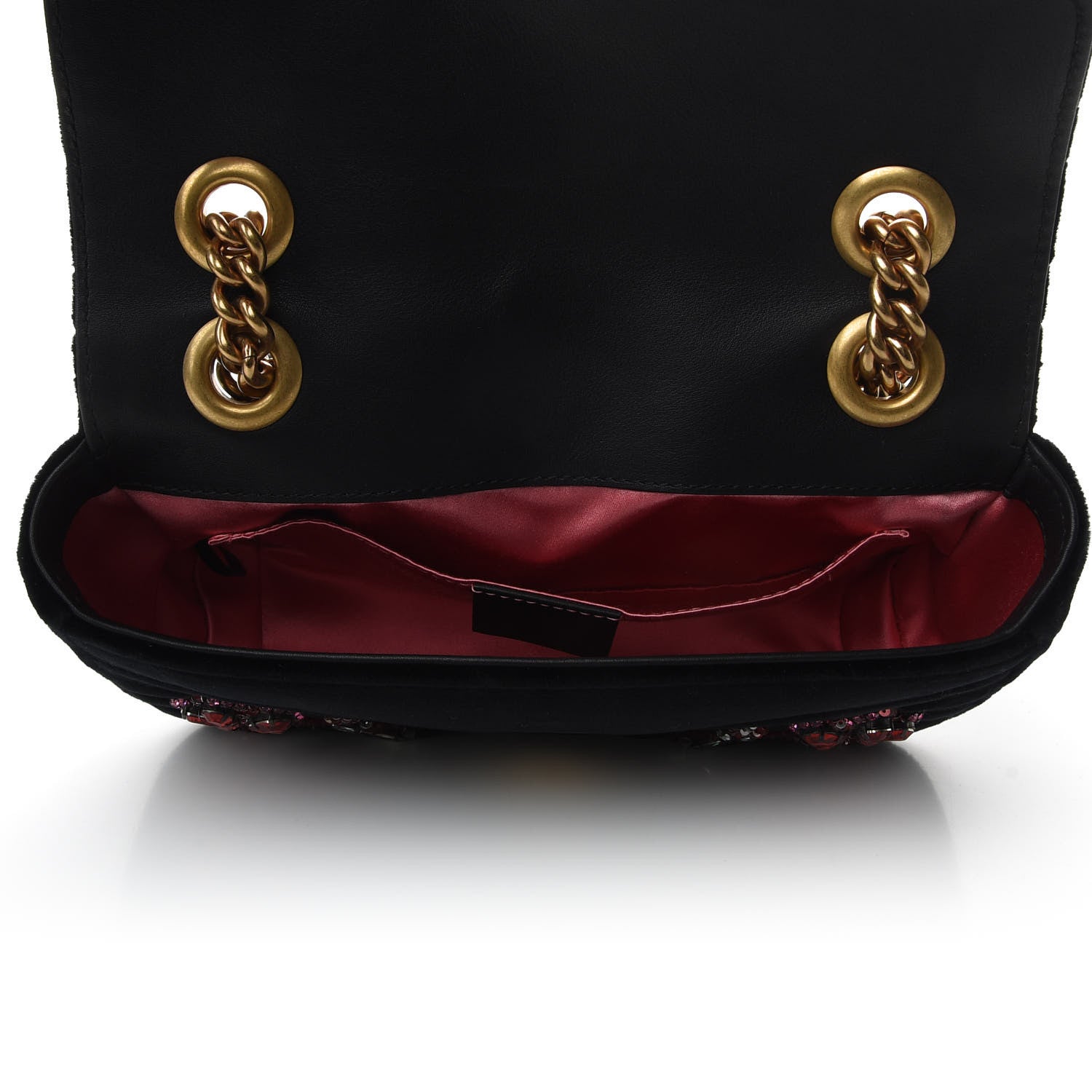 Gucci Velvet Matelasse Embroidered Mini GG Marmont Shoulder Bag Black 6 of 10