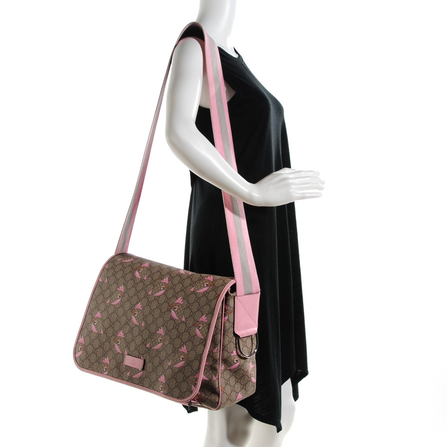 GG Supreme Monogram Zoo Birds Messenger Print Diaper Bag Pink