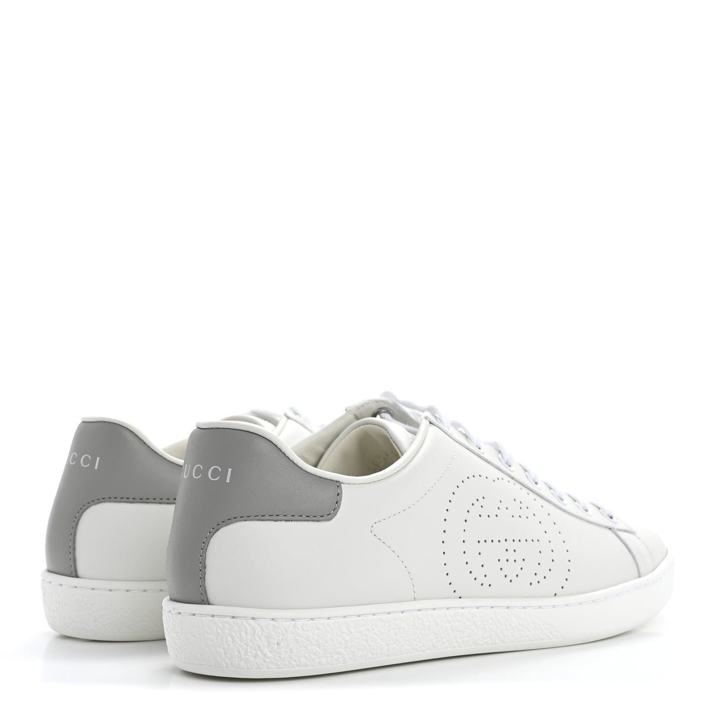 Calfskin Interlocking G Perforated Womens Ace Sneakers 37.5 White Grey Sky