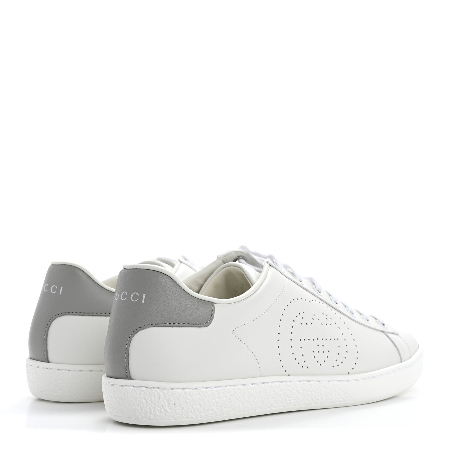 Gucci Calfskin Interlocking G Perforated Womens Ace Sneakers 37.5 White Grey Sky 5 of 10