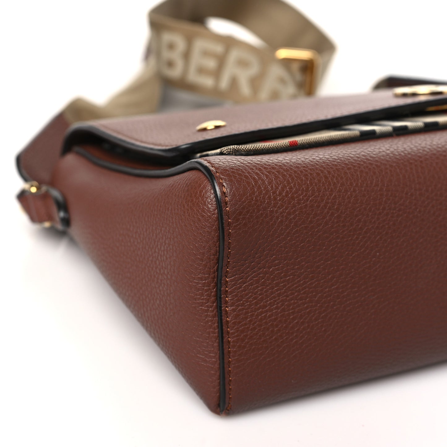 Grainy Calfskin Vintage Check Note Crossbody Bag Malt Brown