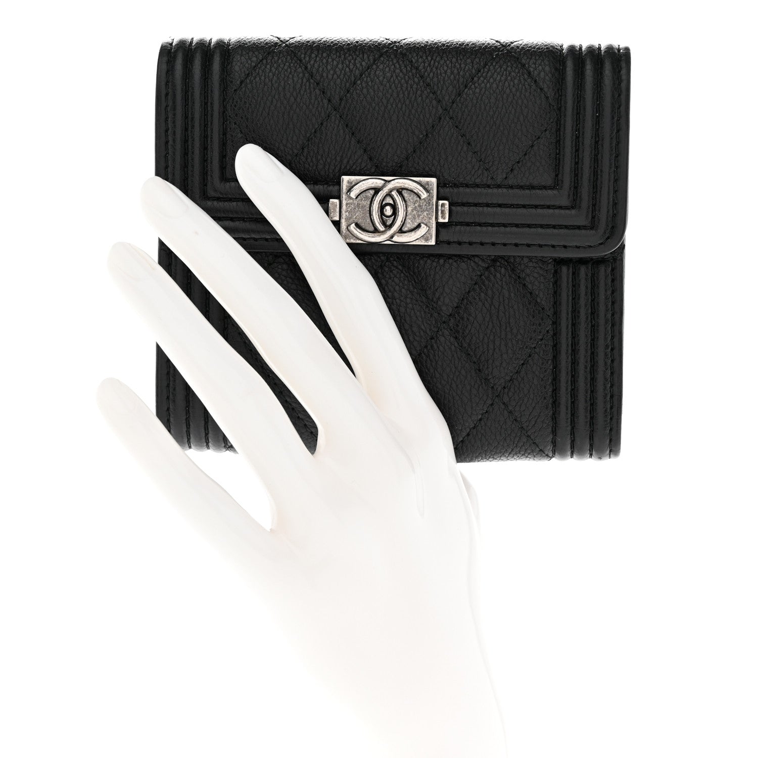 Chanel Caviar Quilted Compact Boy Wallet Black 2 of 8