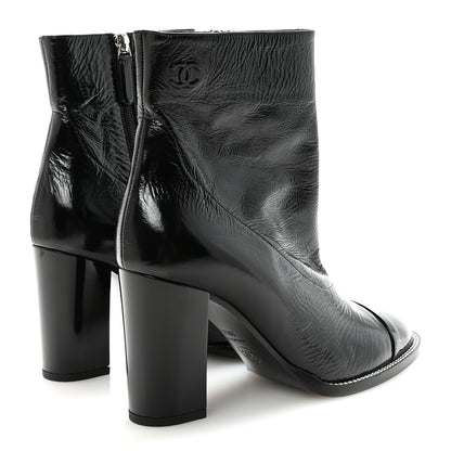 Chanel Shiny Calfskin Patent Cap Toe CC Short Boots 38.5 Black 9 of 20