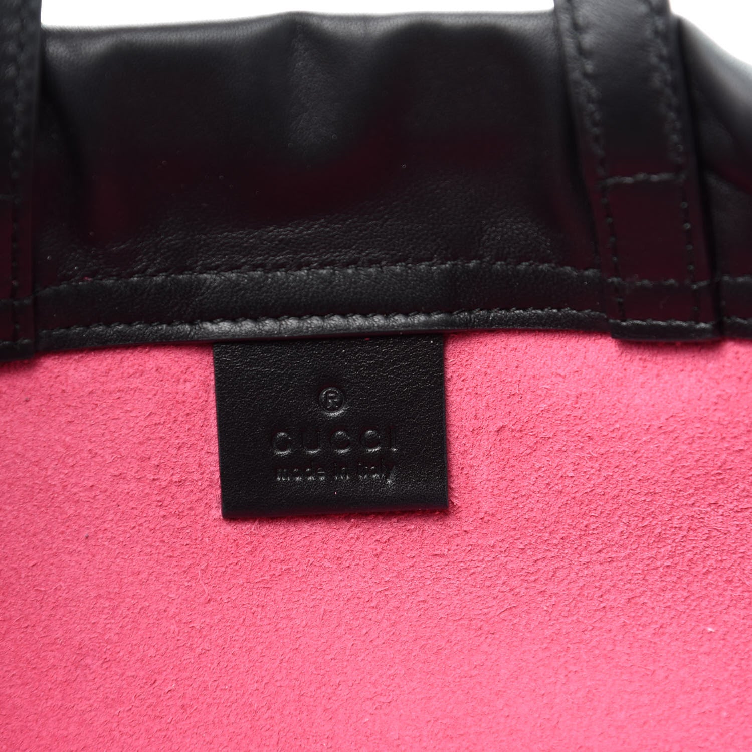 Gucci Grained Calfskin Logo Drawstring Backpack Box Pink Green Black 5 of 9