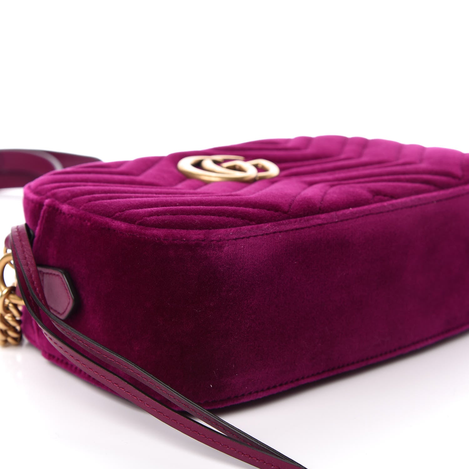 Gucci Velvet Matelasse Small GG Marmont Chain Shoulder Bag Fuchsia Violet Cyclamen 9 of 11