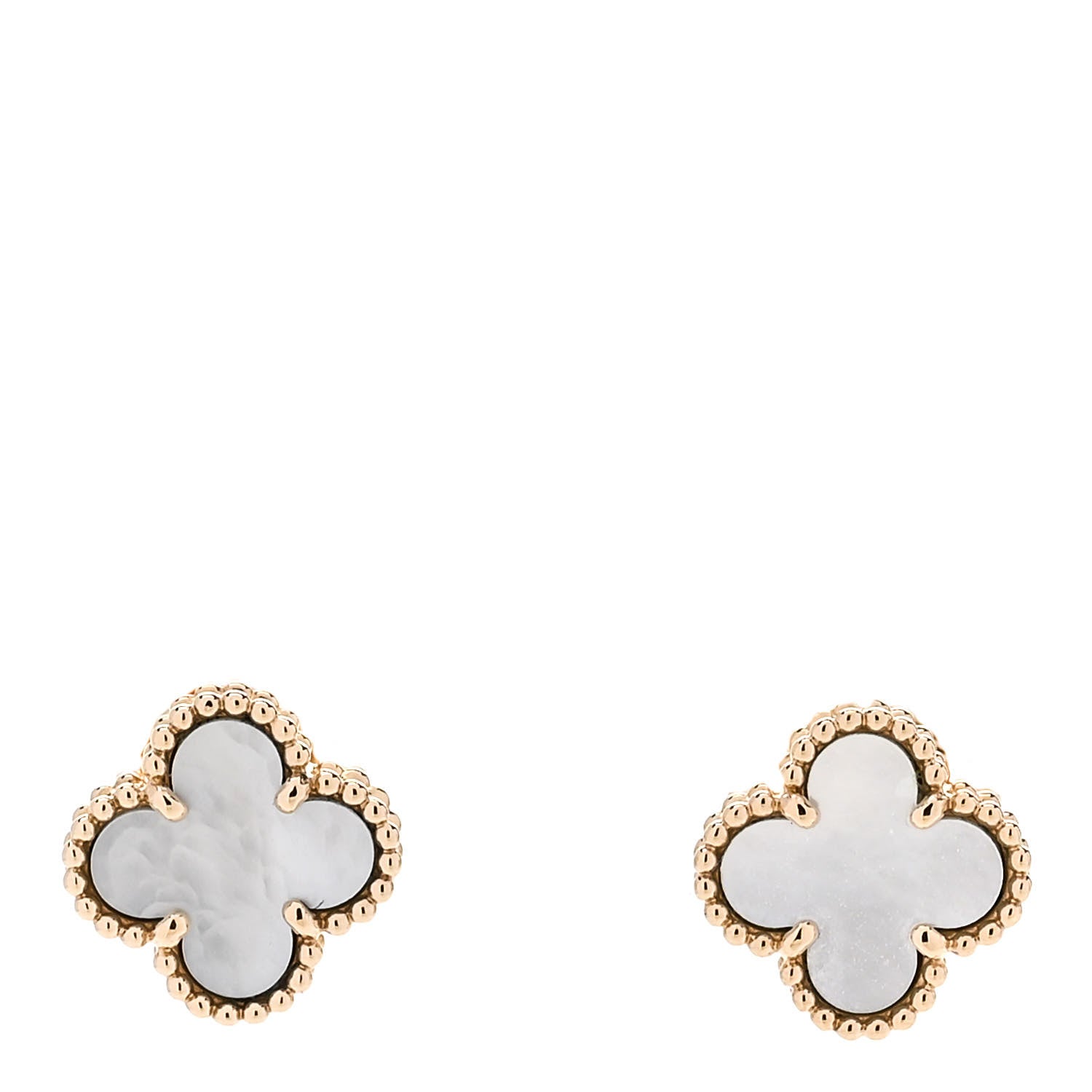 Van Cleef & Arpels 18K Yellow Gold Mother of Pearl Sweet Alhambra Earrings 1 of 5